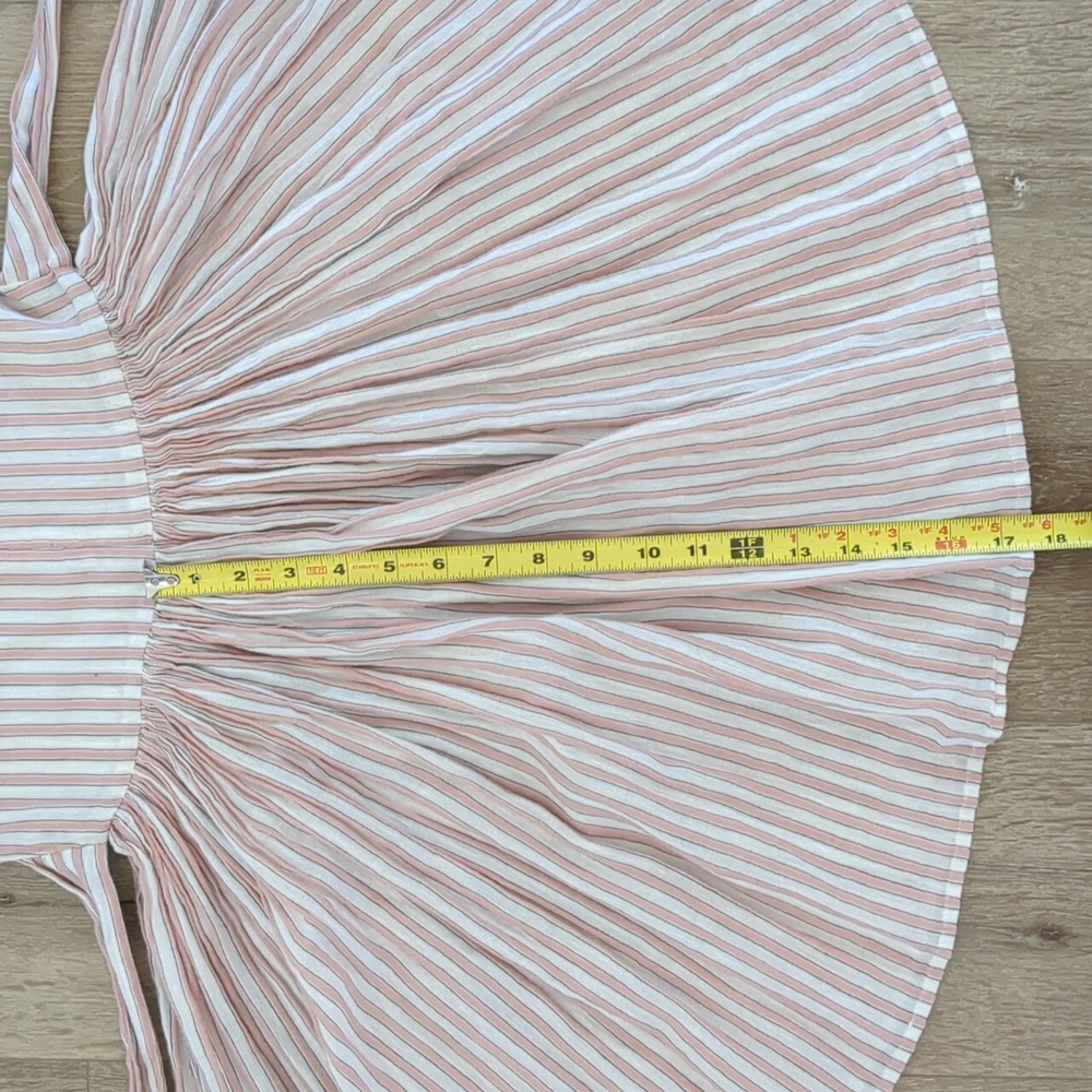 Morley Jelsa Girls Pink Striped Cotton Linen Blend Tie Back Dress - Picture 9 of 9